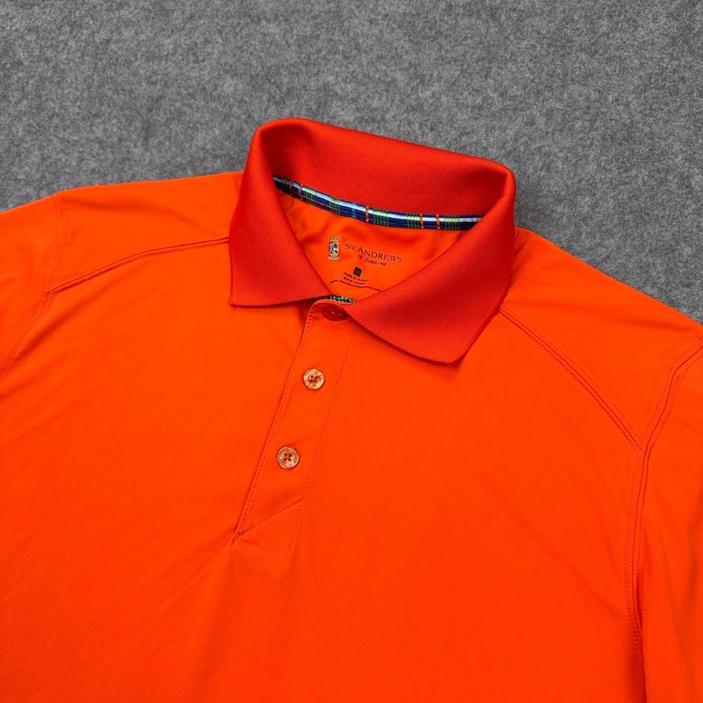 St Andrews Of Scotland Shirt Mens Medium Orange Golf Polo Short‎ Sleeve Rugby